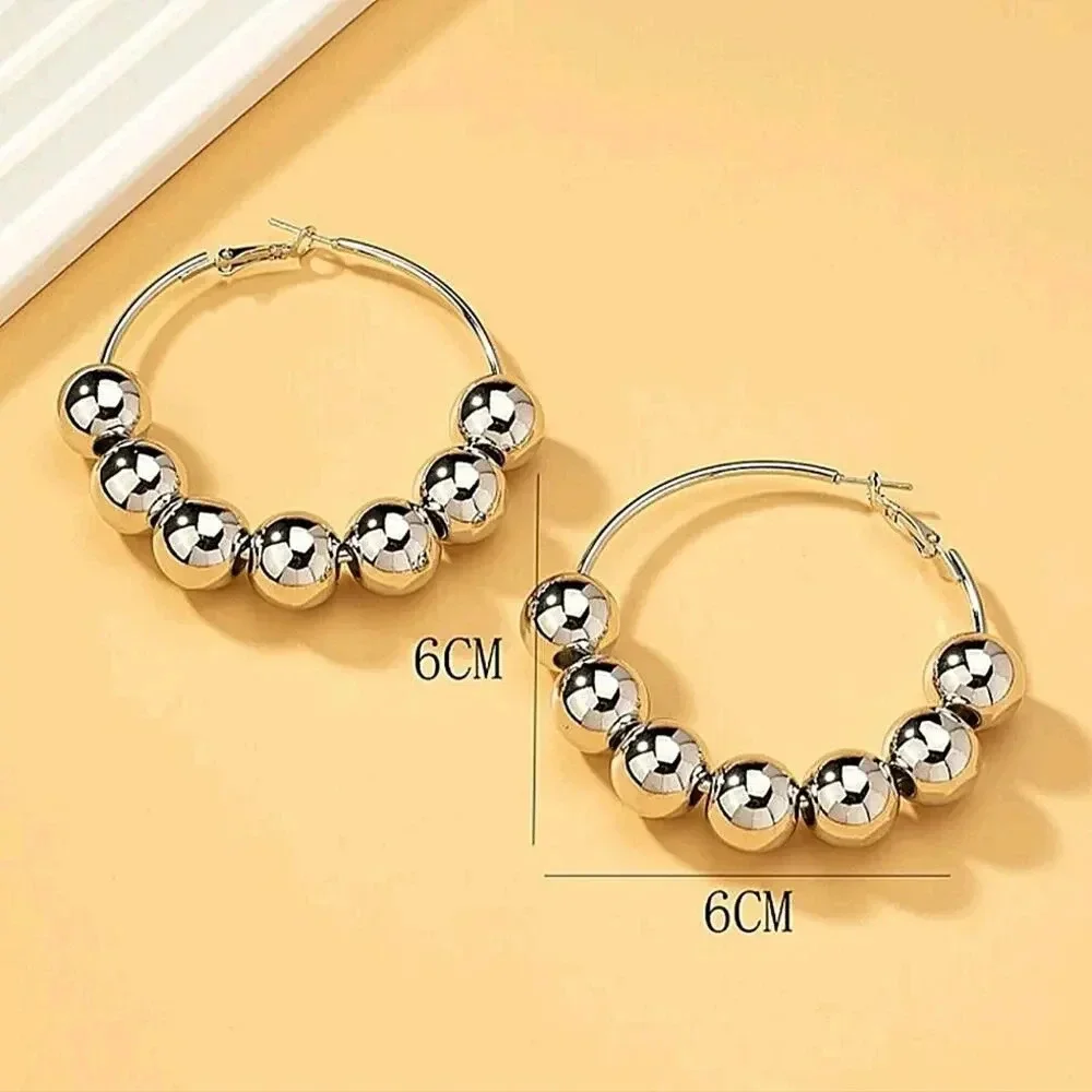 Silver Hoop Ball Statement Earrings